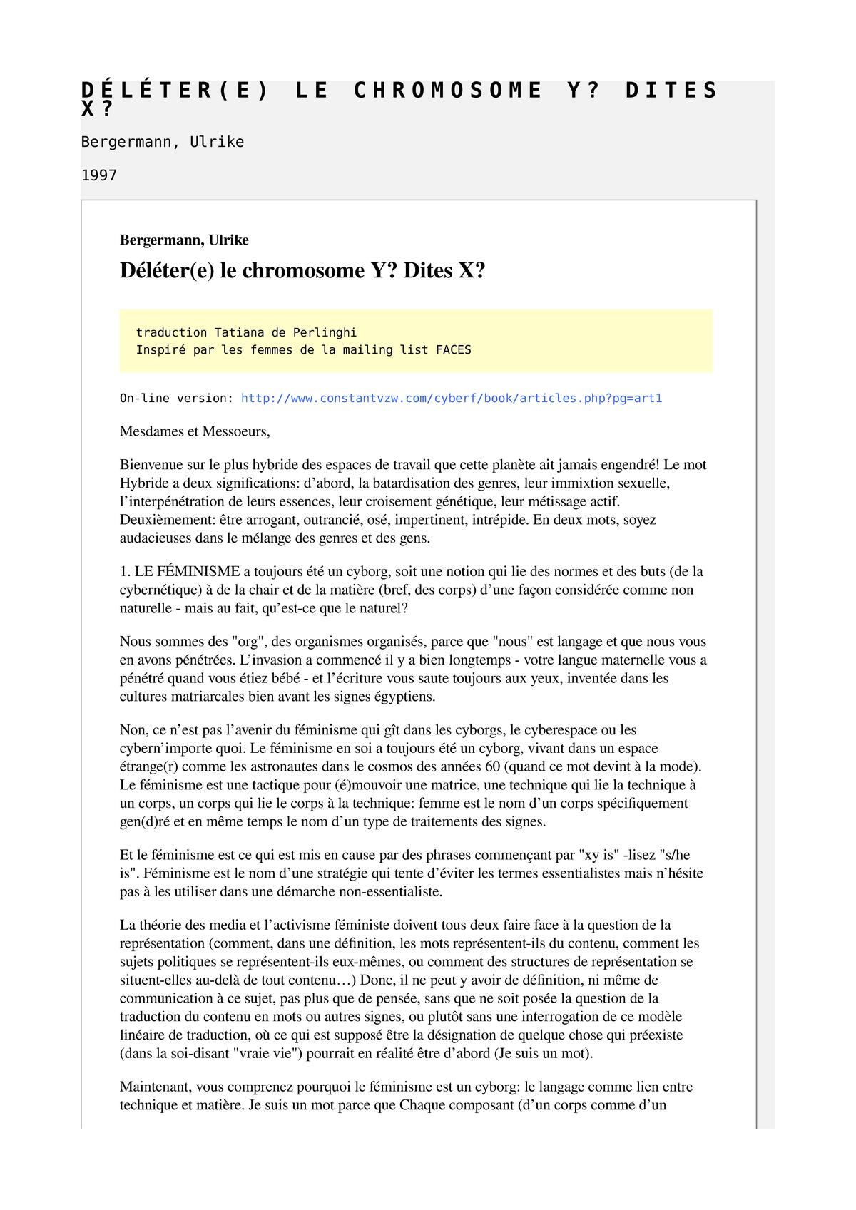 Déléter(e) le chromosome Y? Dites X?