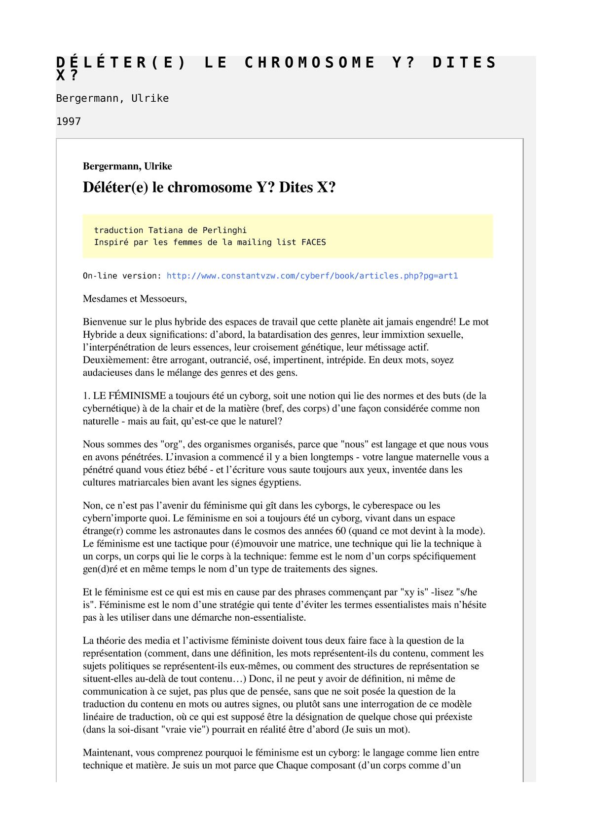 Déléter(e) le chromosome Y? Dites X?
