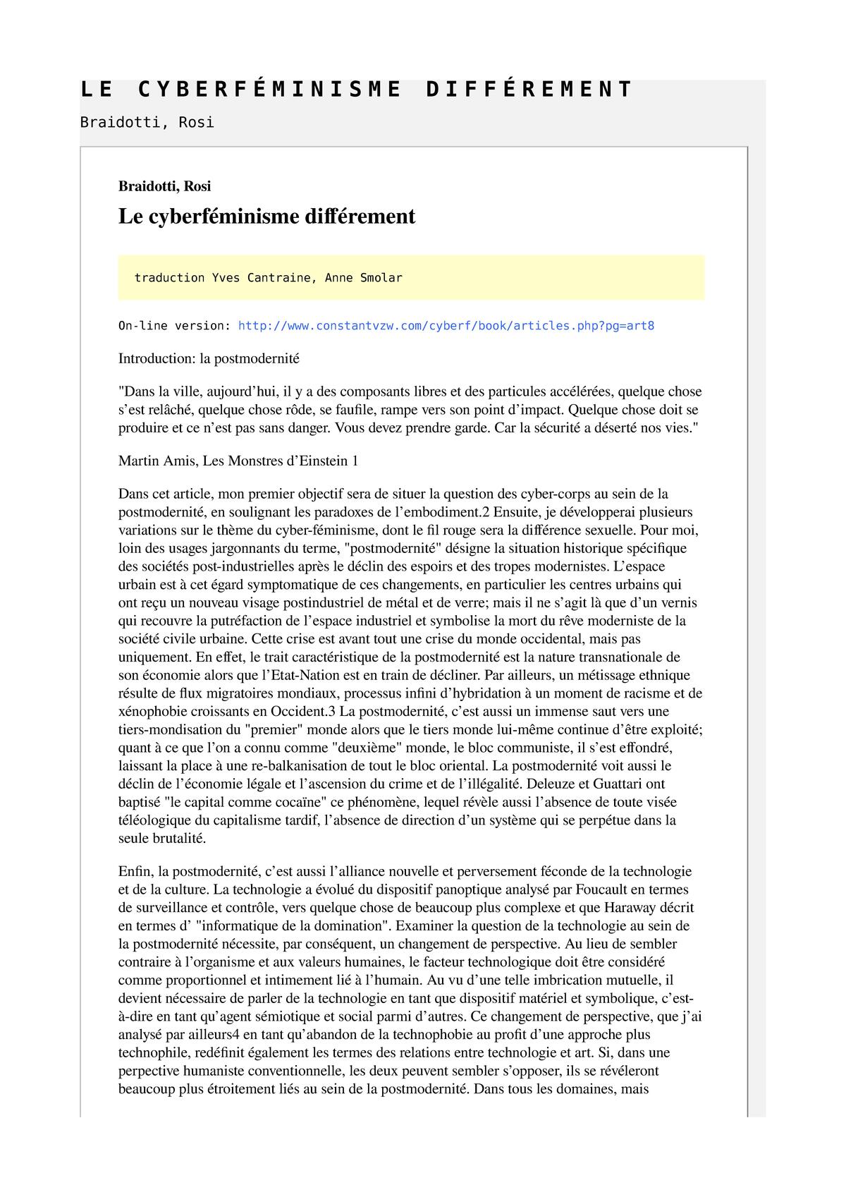 Le cyberféminisme différement