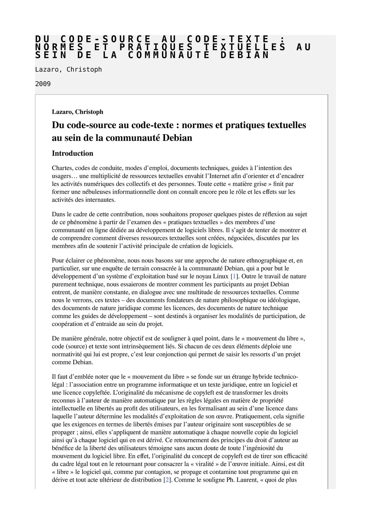 Du code-source au code-texte : normes et pratiques textuelles au sein de la communauté Debian