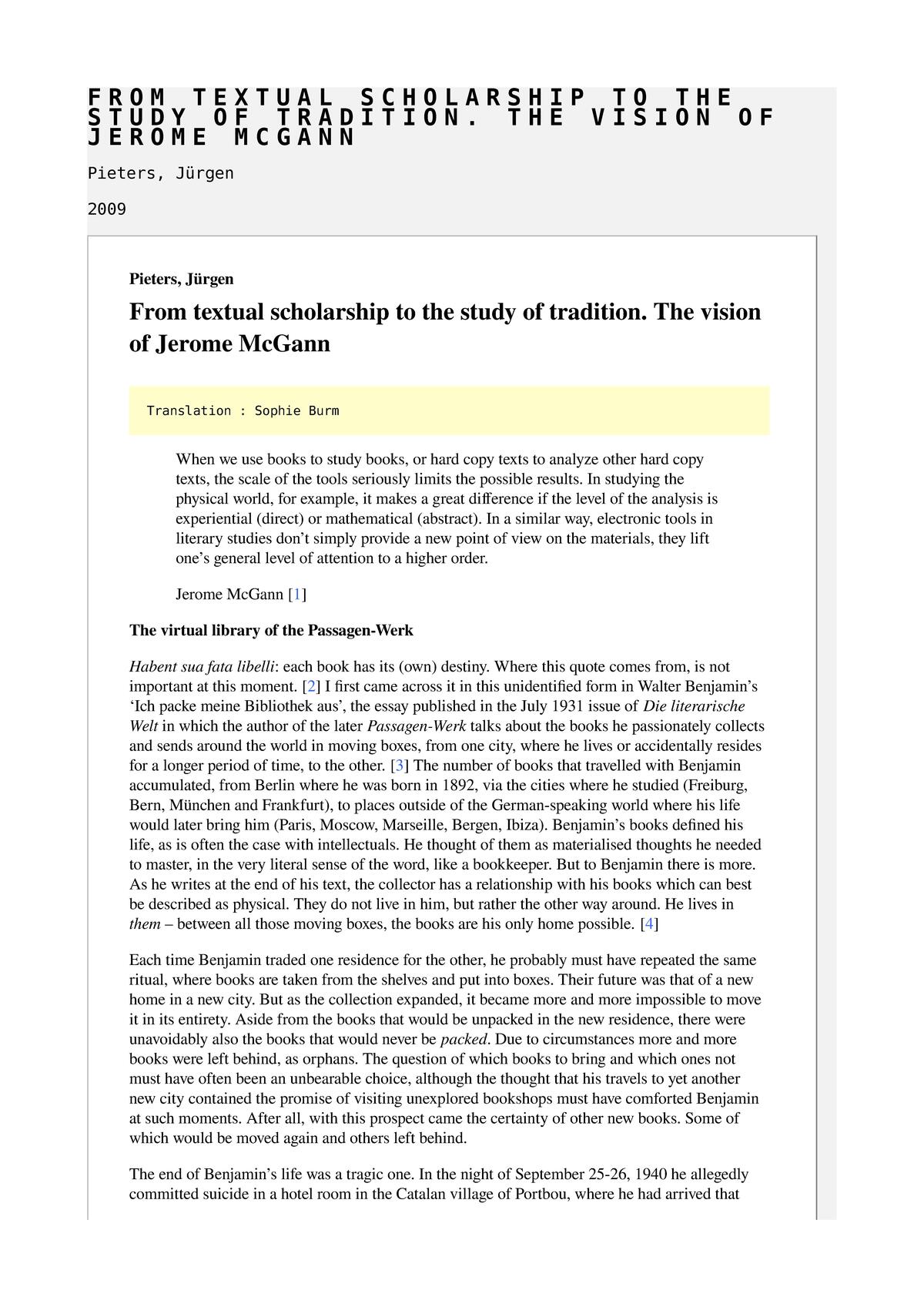 From textual scholarship to the study of tradition.  The vision of Jerome McGann