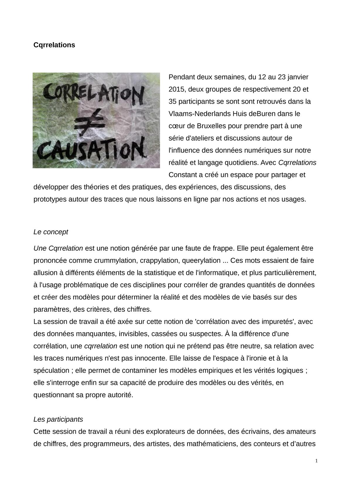 Cqrrelations, rapport d’une session de travail